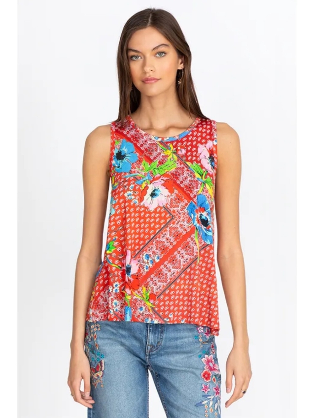 Johnny Was Martha Swing Tank Floral Patchwork Bamboo Blend Sleeveless Small F389 - Picture 2 of 11